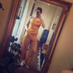 Gold Satin floral jumpsuit
